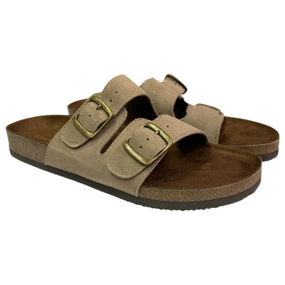 Mountain Sole Shoes - Mountain Sole Women's Easy Slide-On Double Buckle Leather Sandal - Taupe